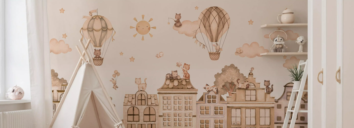 City Cats Mono Wall Mural