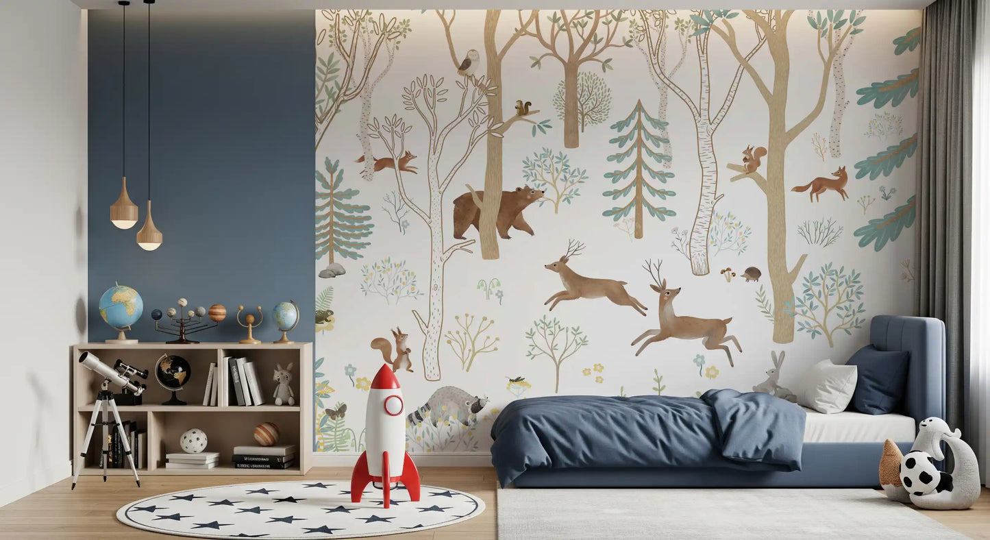 Frisky Forest Blue Wall Mural
