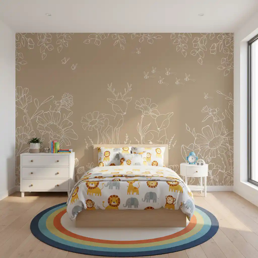 Deer Doodles Brown Wall Mural