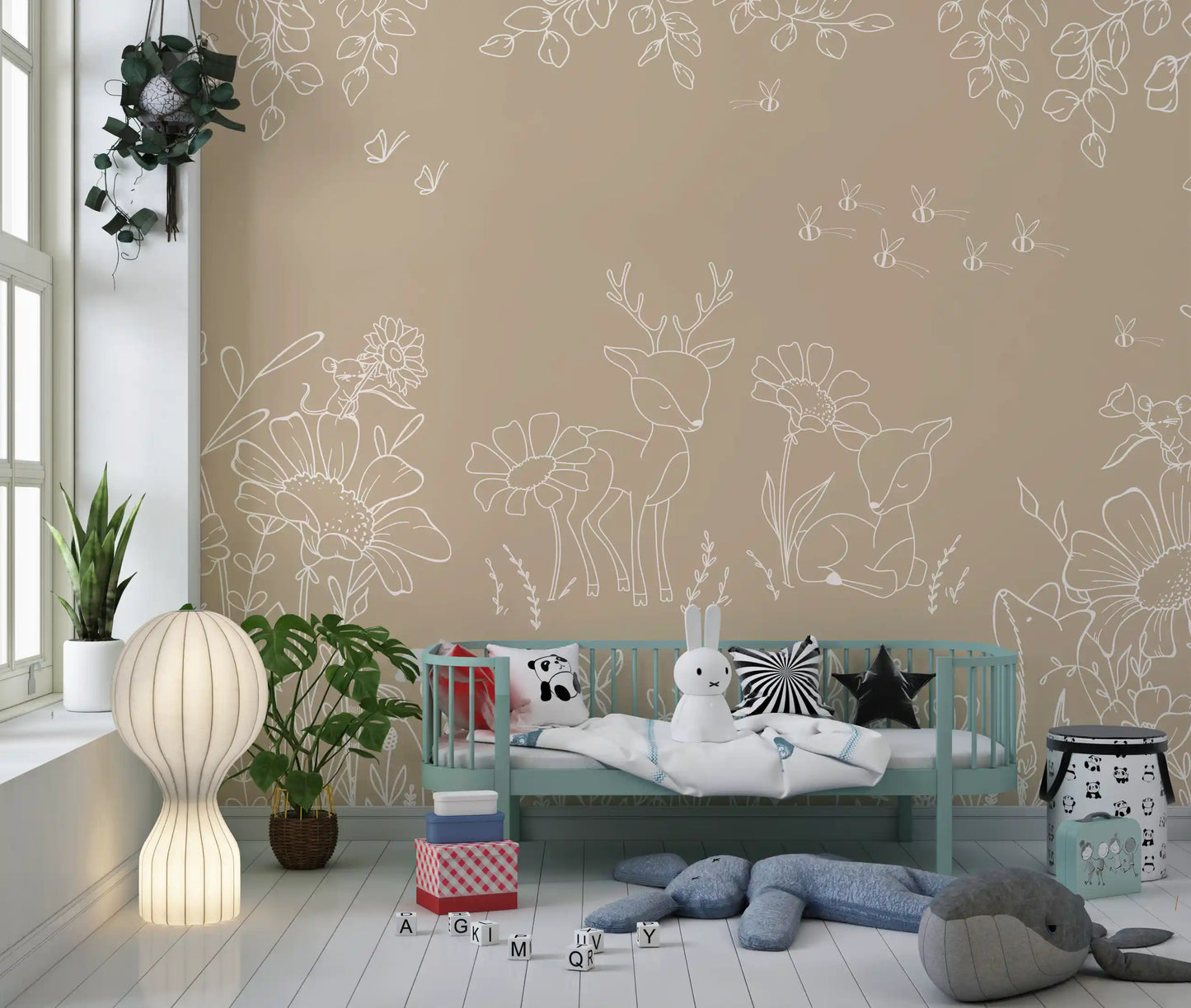 Deer Doodles Brown Wall Mural