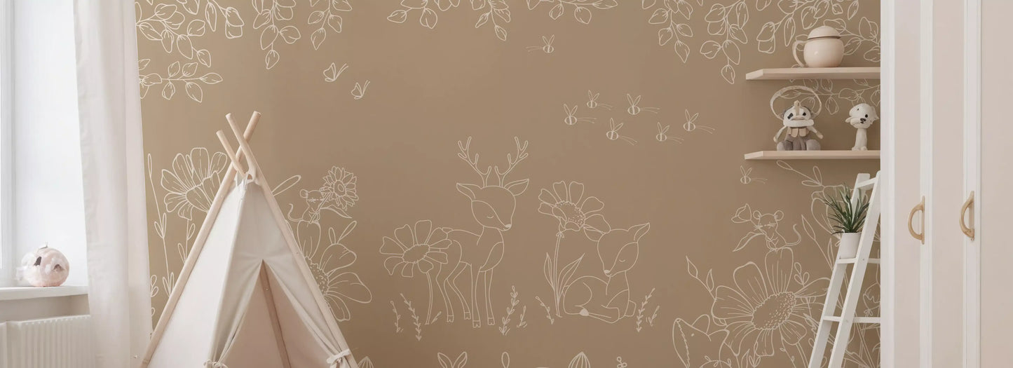 Deer Doodles Brown Wall Mural