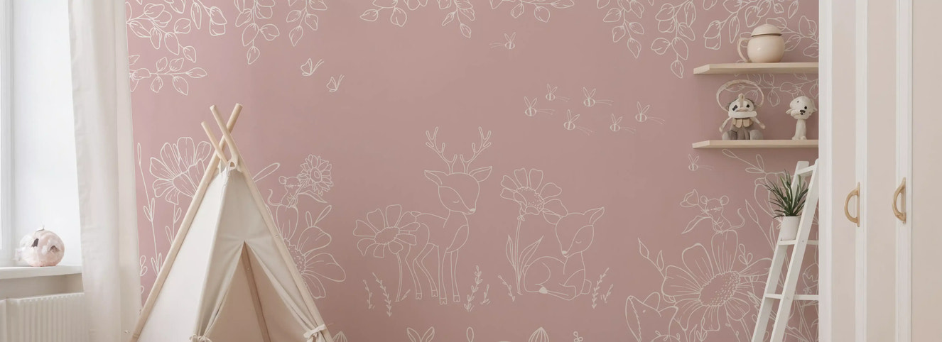 Deer Doodles Pink Wall Mural