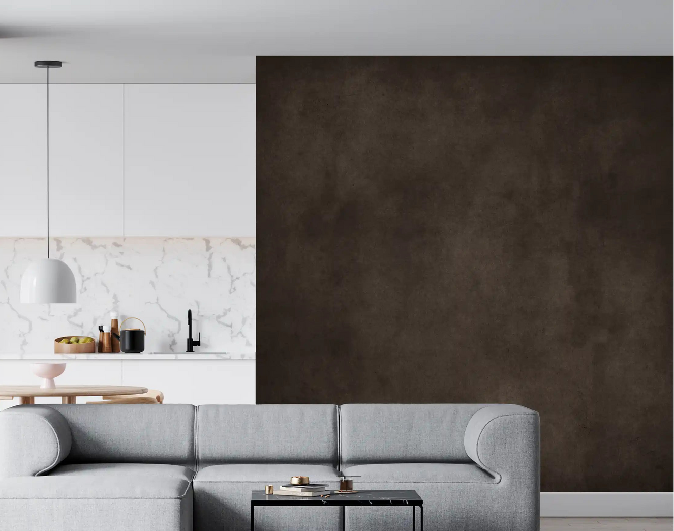 Deep brown textured surface in Dirty Paper Chocolate wall mural with aged finish