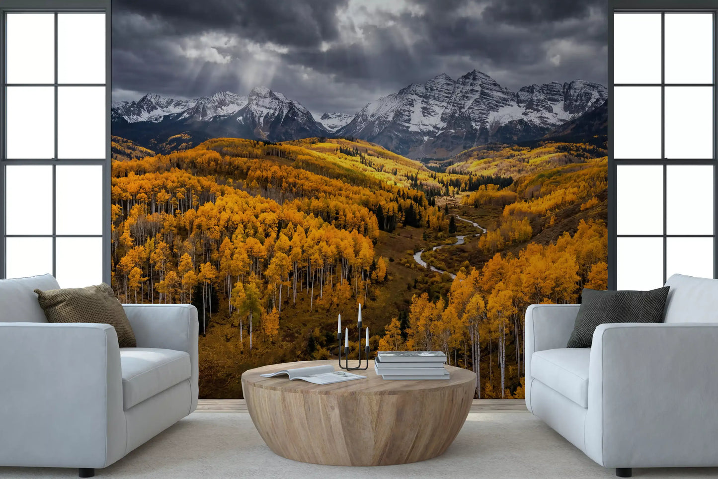 Sunlit Aspen Valley Wall Mural