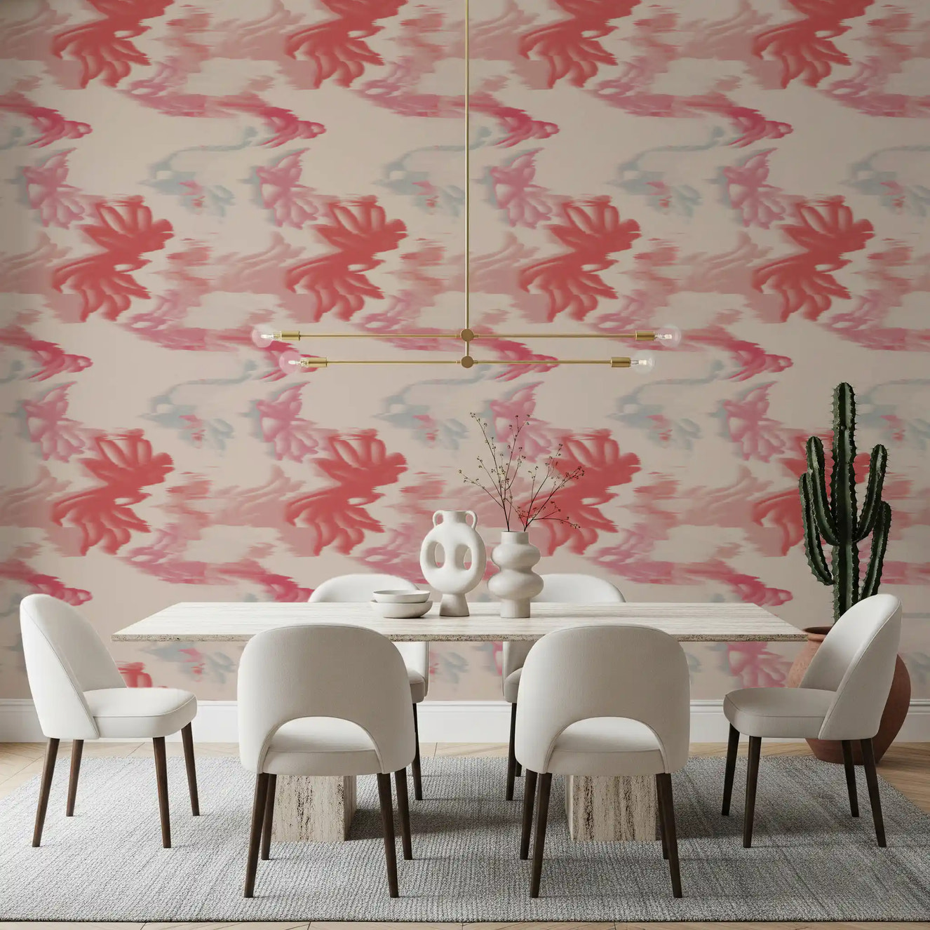 Dining room styled using Soft Blush Flow wallpaper in soft blush pattern