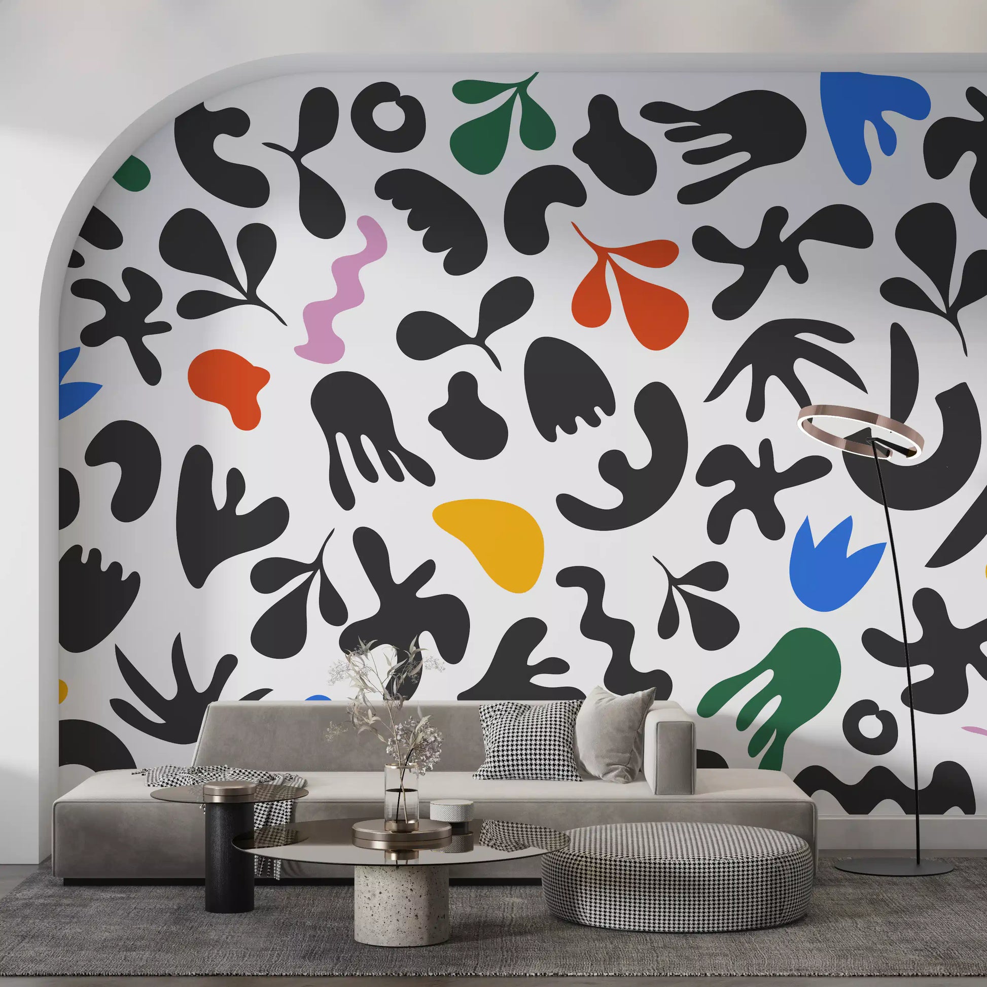 Creative office featuring Dynamic Shapes wall mural on white base