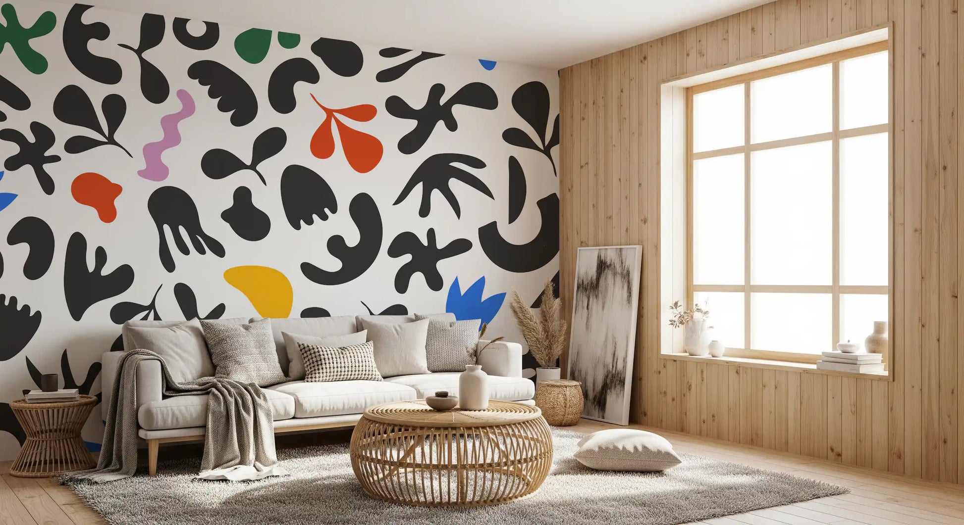 Bold playful contrast across Dynamic Abstract wall mural surface