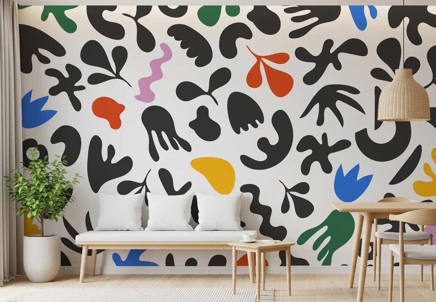Crisp multicolor pattern shown in Abstract Shapes wall mural design