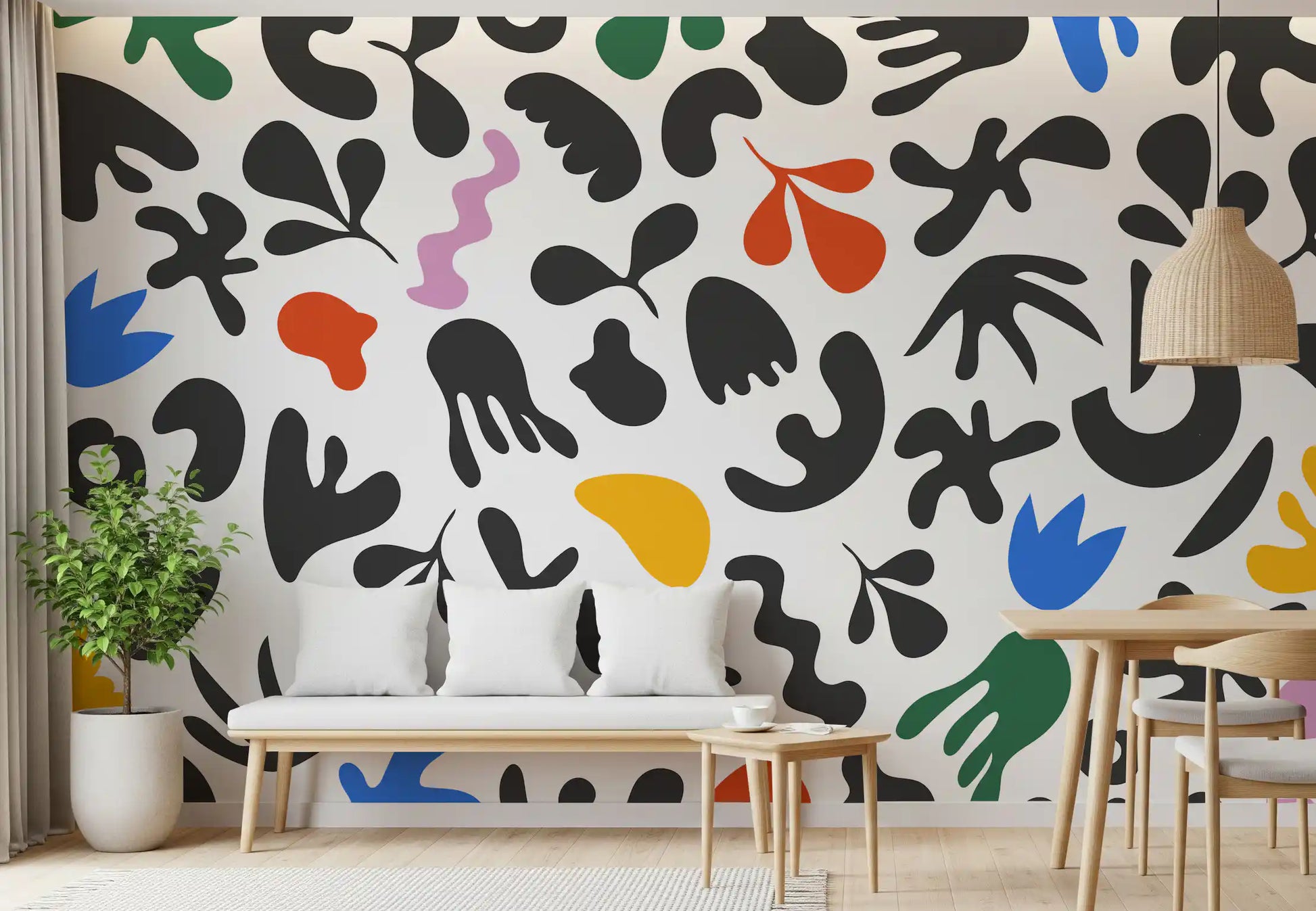 Crisp multicolor pattern shown in Abstract Shapes wall mural design