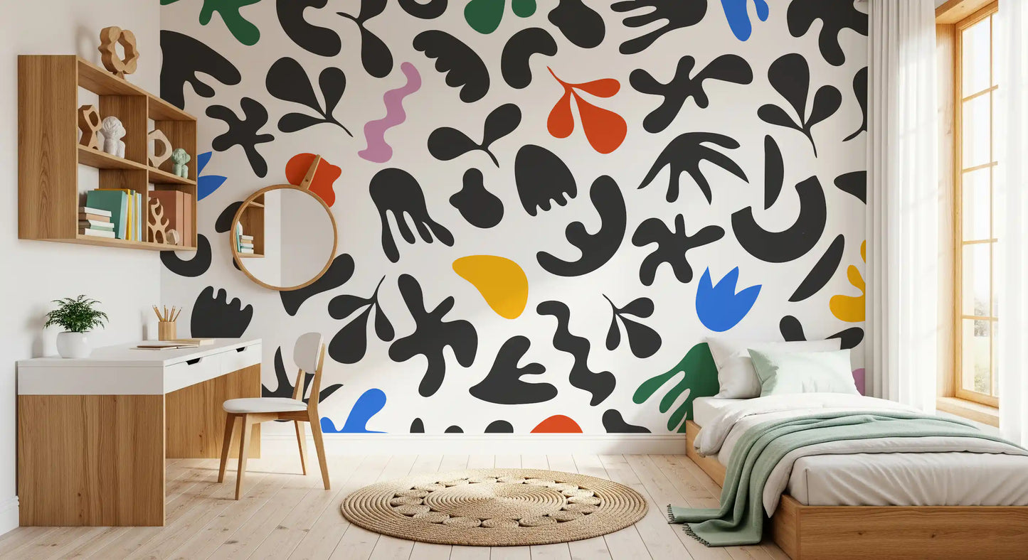 Kids bedroom with Dynamic Abstract Shapes wall mural in bold color