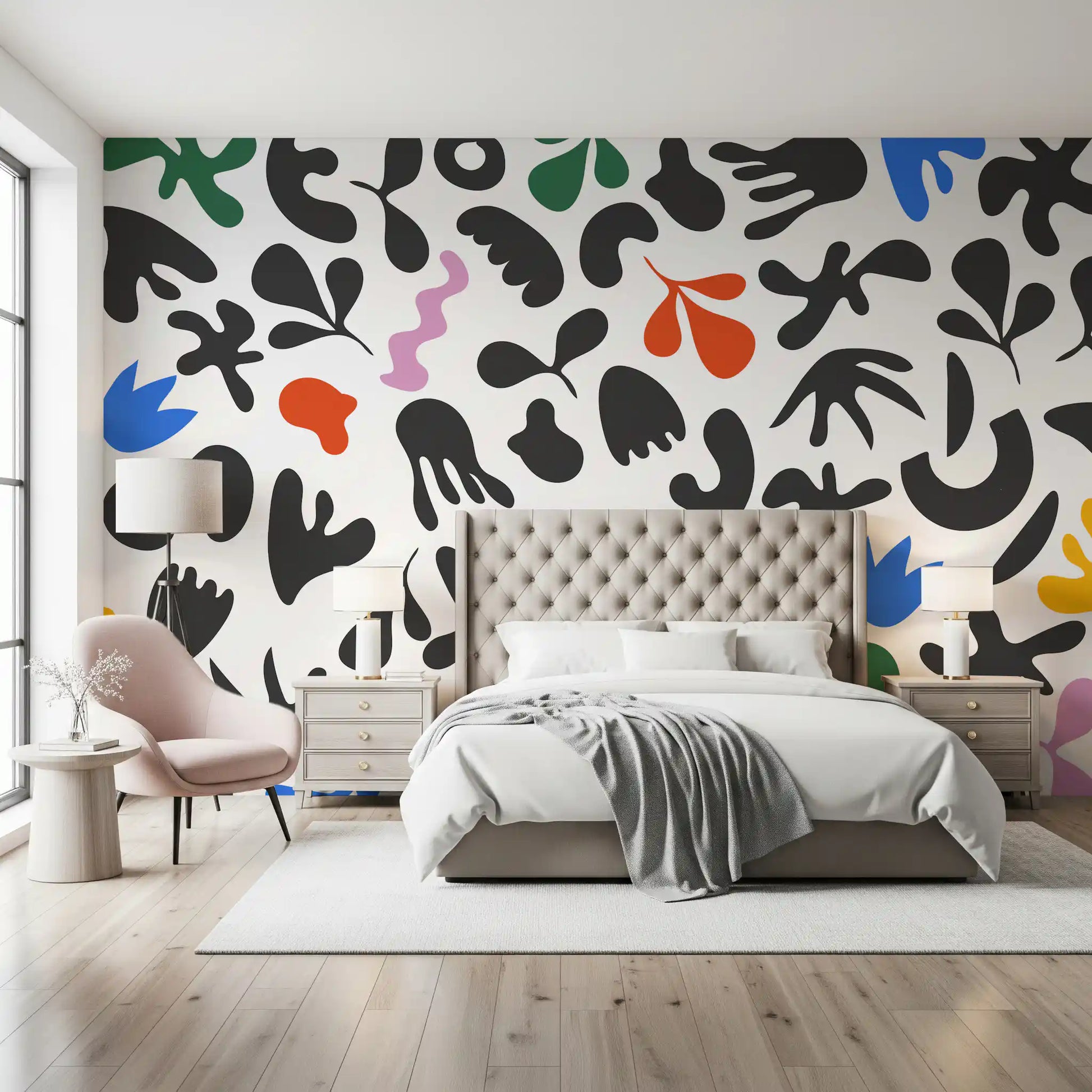 White-ground graphic repeat in Dynamic Shapes wall mural artwork