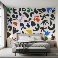 Bedroom styled with Abstract Shapes wall mural and lively motifs