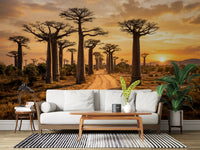 Wide savannah composition in Golden Baobab Path wall mural