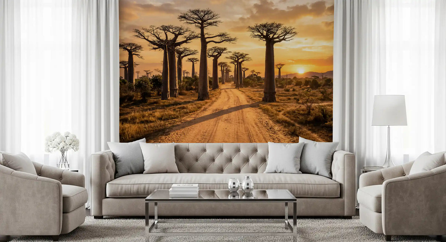 Scenic tree-lined horizon shown in Golden Path wall mural artwork