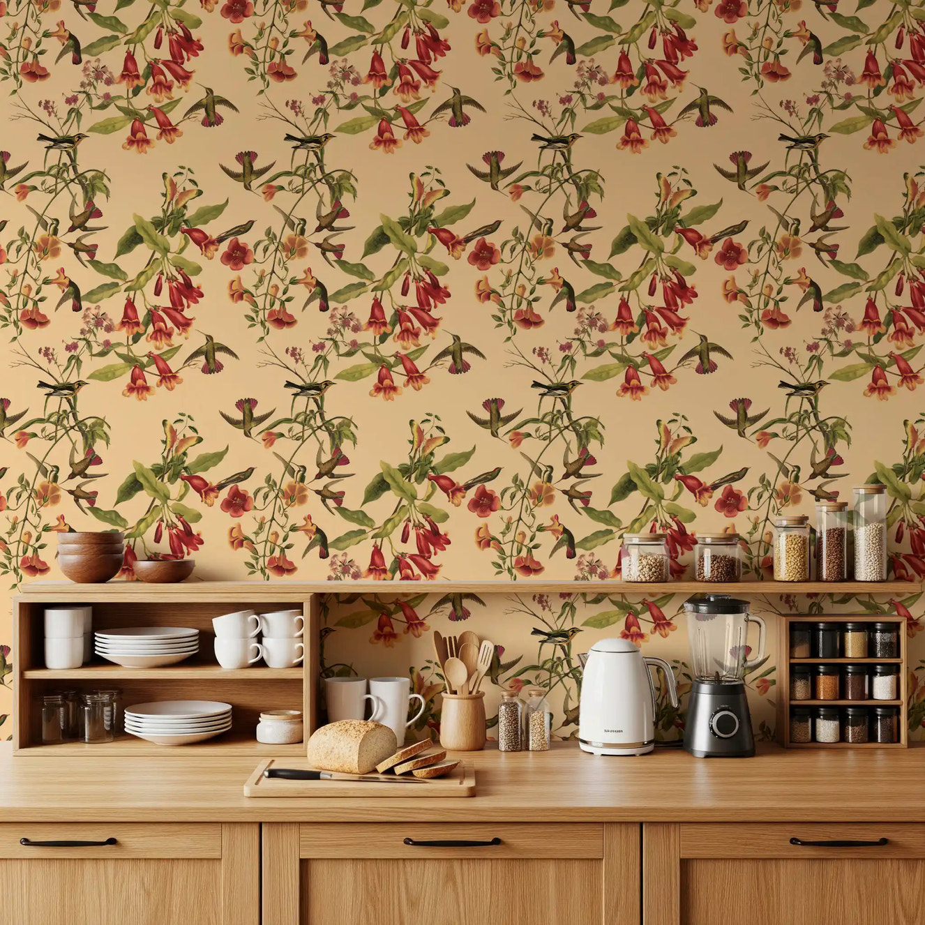 Soft tropical detailing across Hummingbirds printed Wallpaper