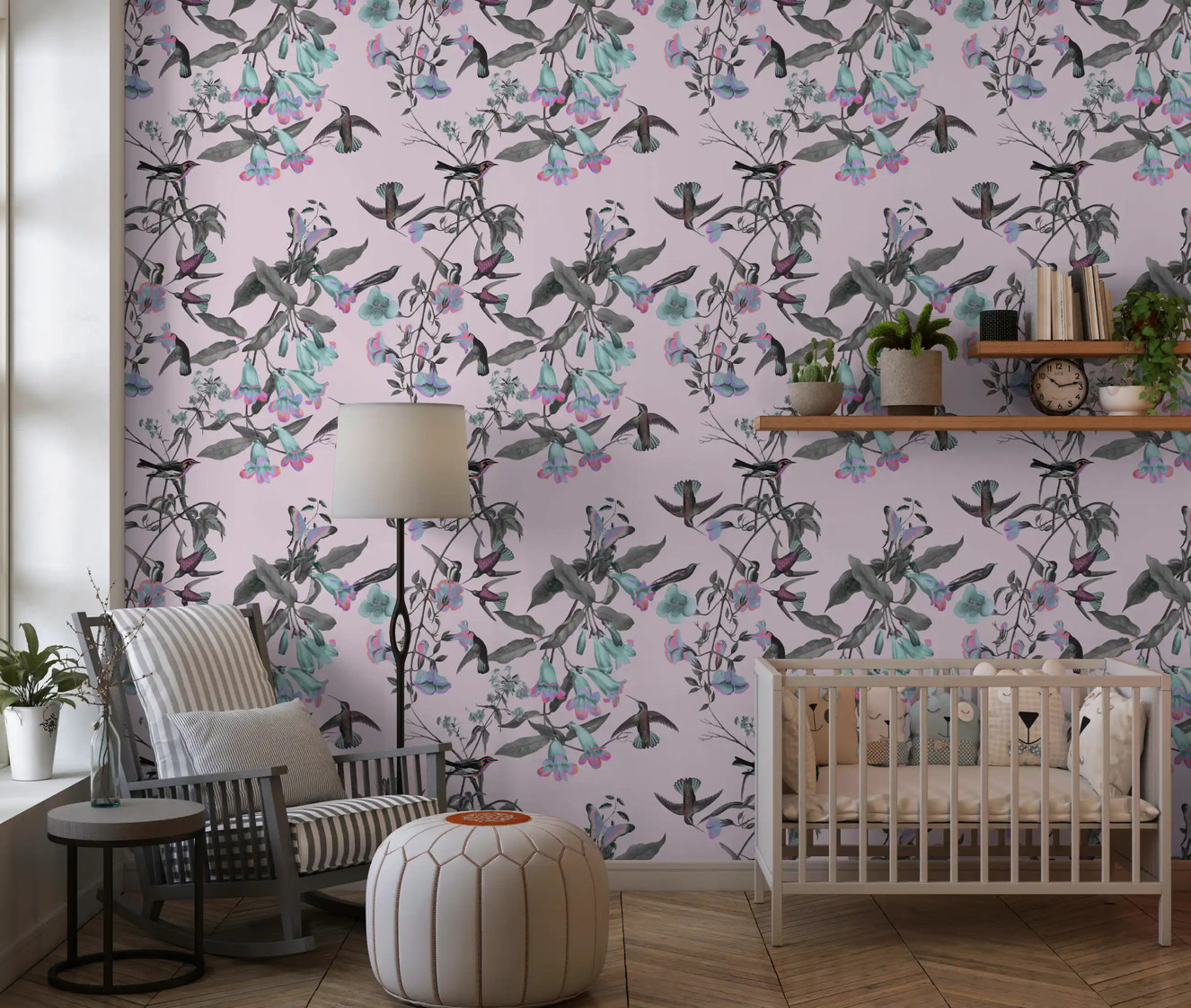 Soft bird pattern in Enchanted Pastel Aviary Wallpaper design