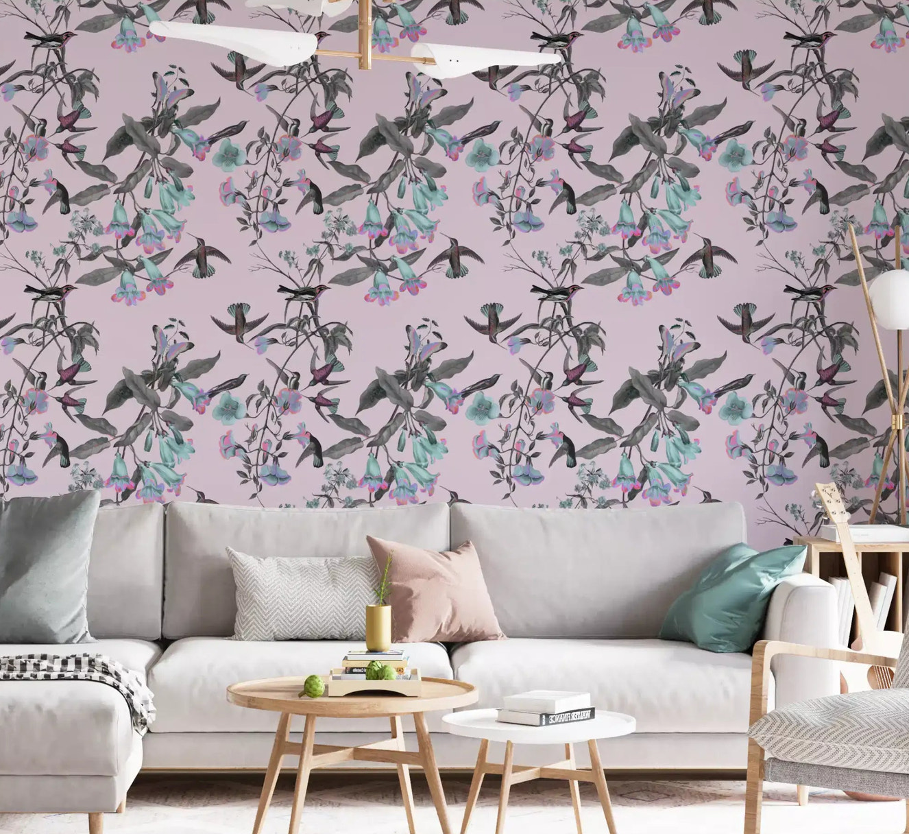 Light decorative wall in Enchanted Pastel printed Wallpaper