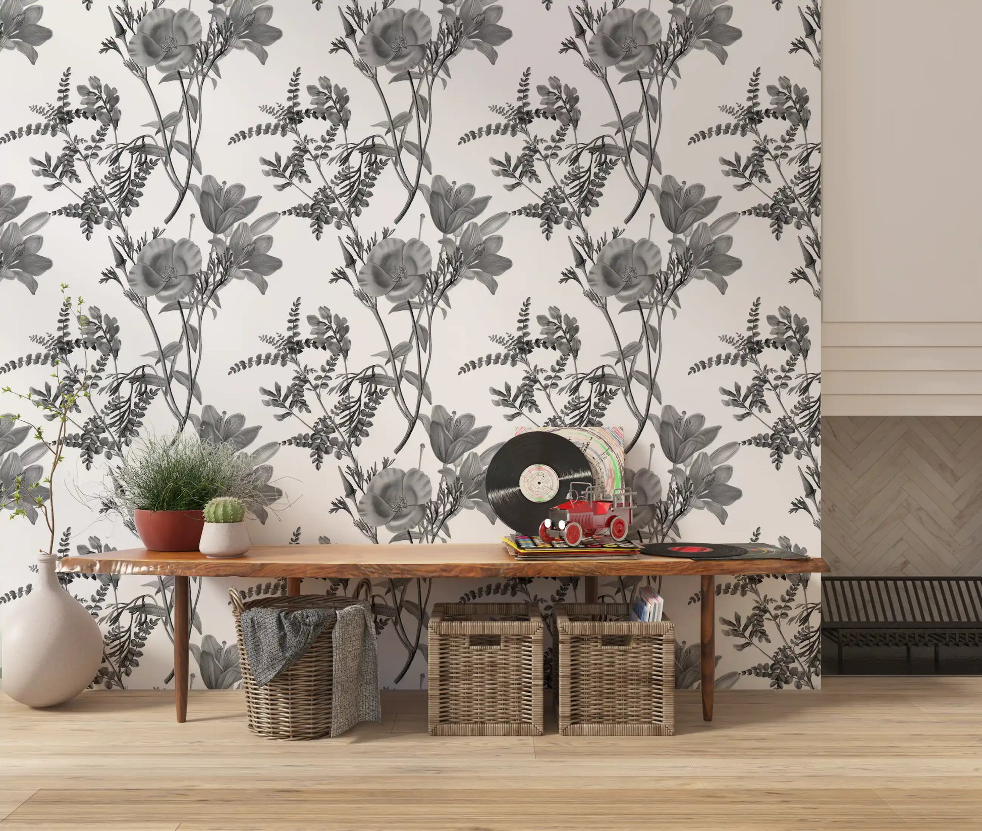 Light background wall in Monochromatic Botanical Wallpaper style