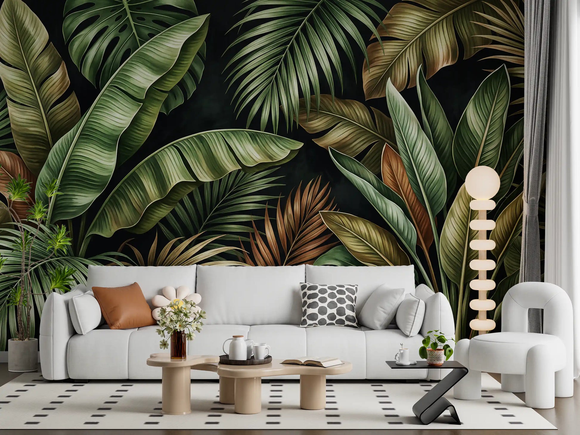 Living room Botanical Design wall mural tropical leaf pattern