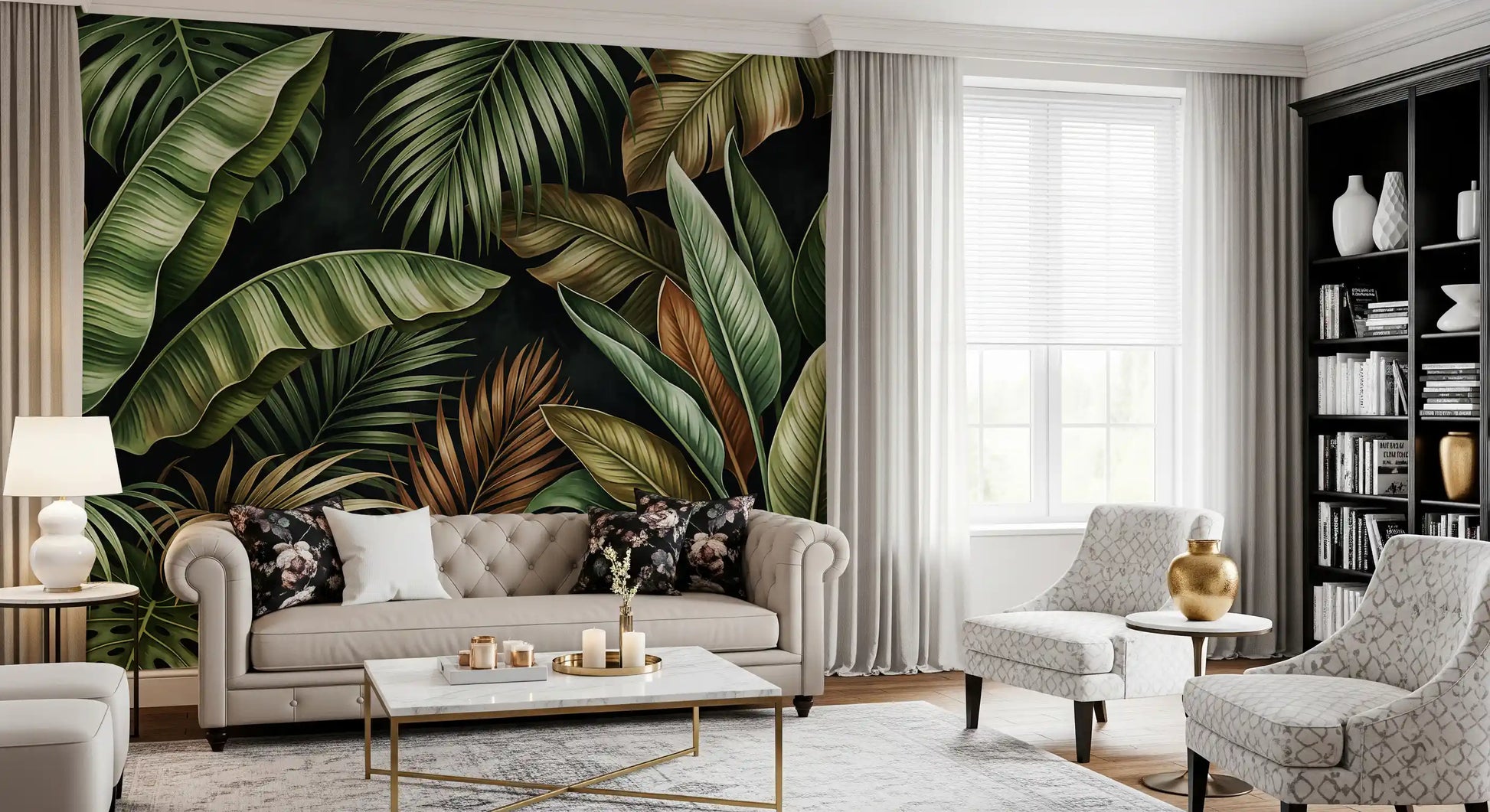 Botanical Design wall mural with tropical leaves and green tones