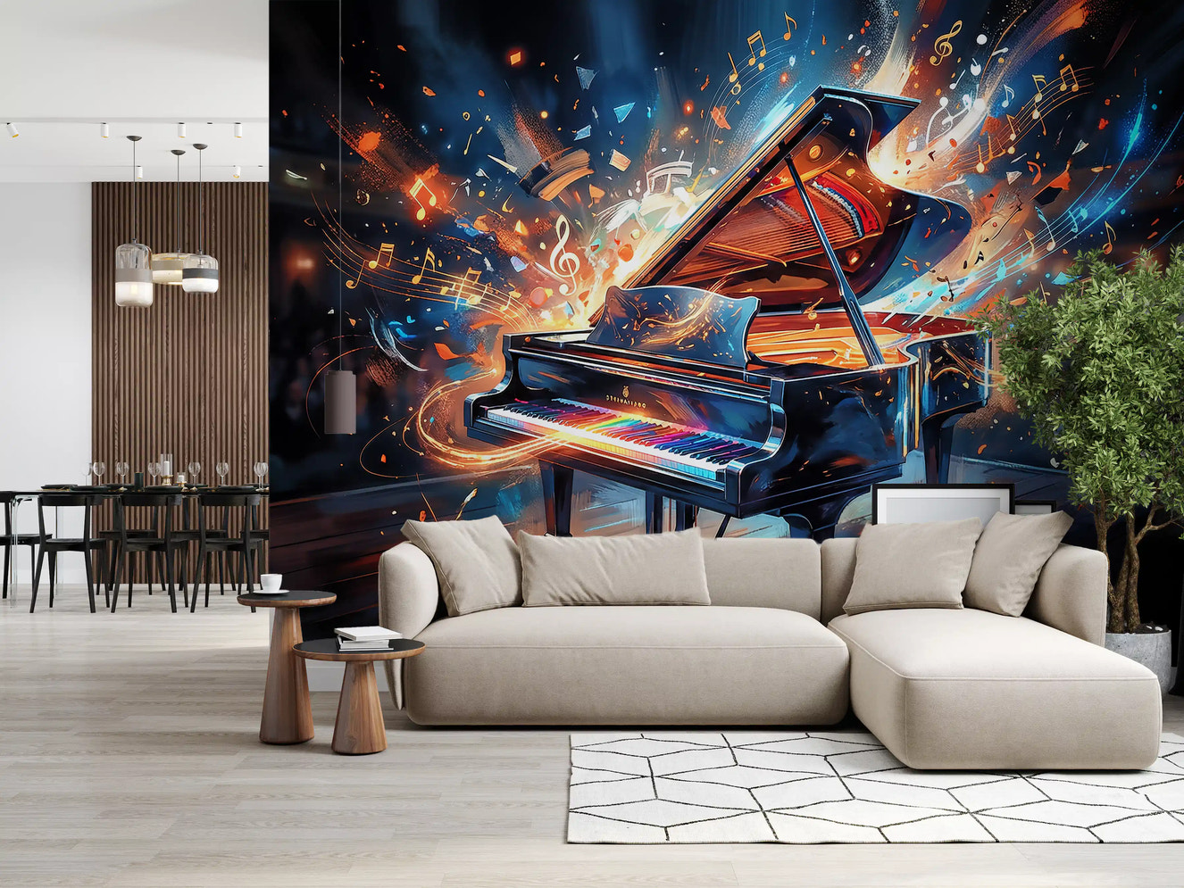 Living room Melody Burst wall mural piano music light art