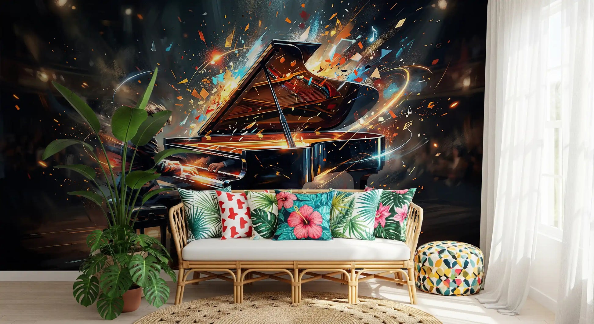 Music art wall mural with Symphony of Light piano visuals