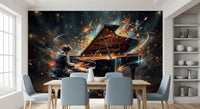 Symphony of Light mural showing piano and colorful light flow