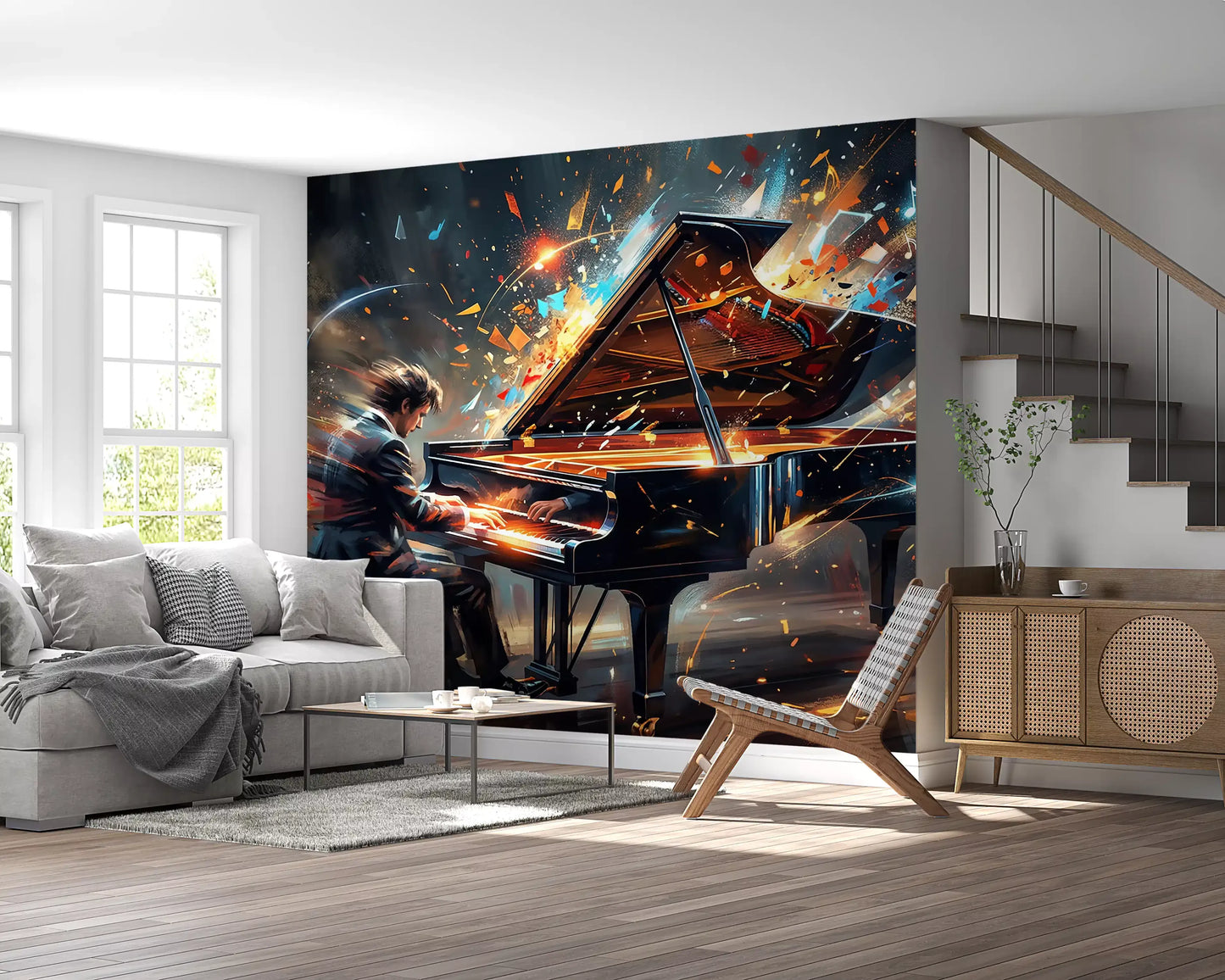 Abstract piano wall mural Symphony of Light vivid light style