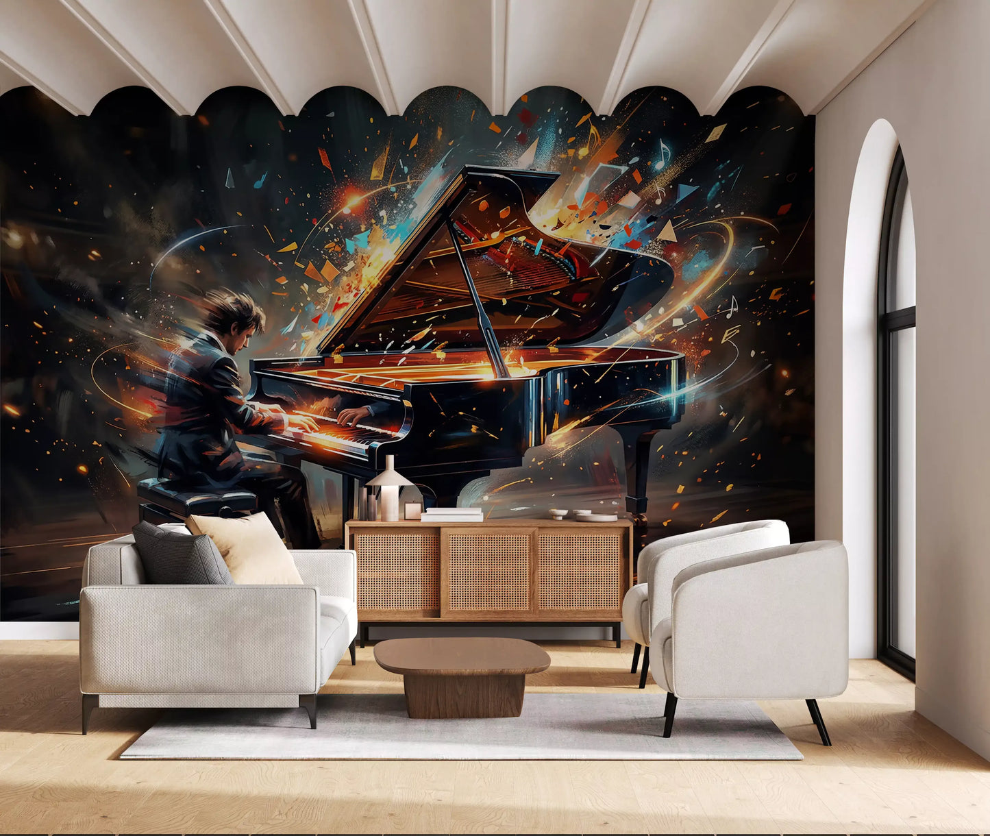 Piano music wall mural Symphony of Light abstract light design