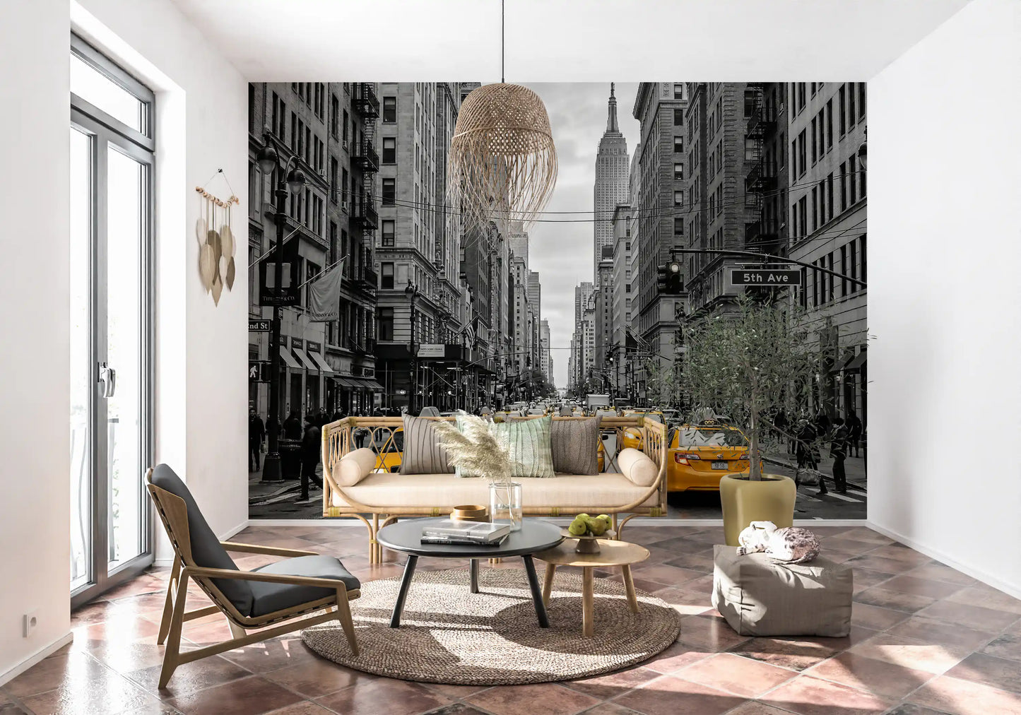 Cityscape Rush wall mural with taxis and structured street perspective