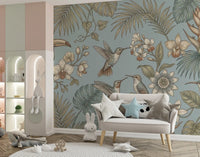 Airy nature styling gives Tropical Birds Serenity Wall Mural balance