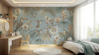 Fine floral accents enrich the Tropical Birds Serenity Wall Mural