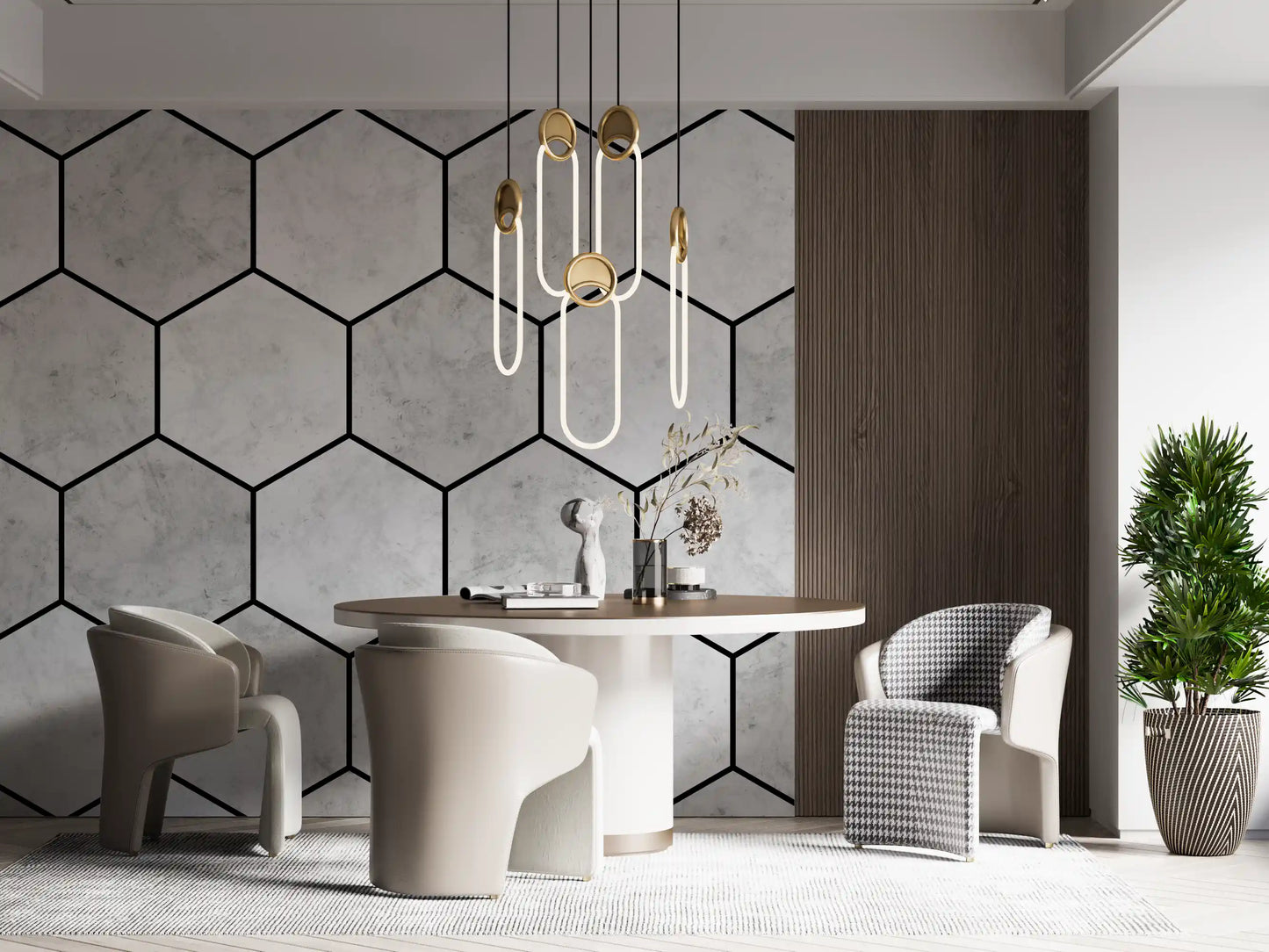 White Marble Hexagon Geometric Stone Pattern Wall Mural