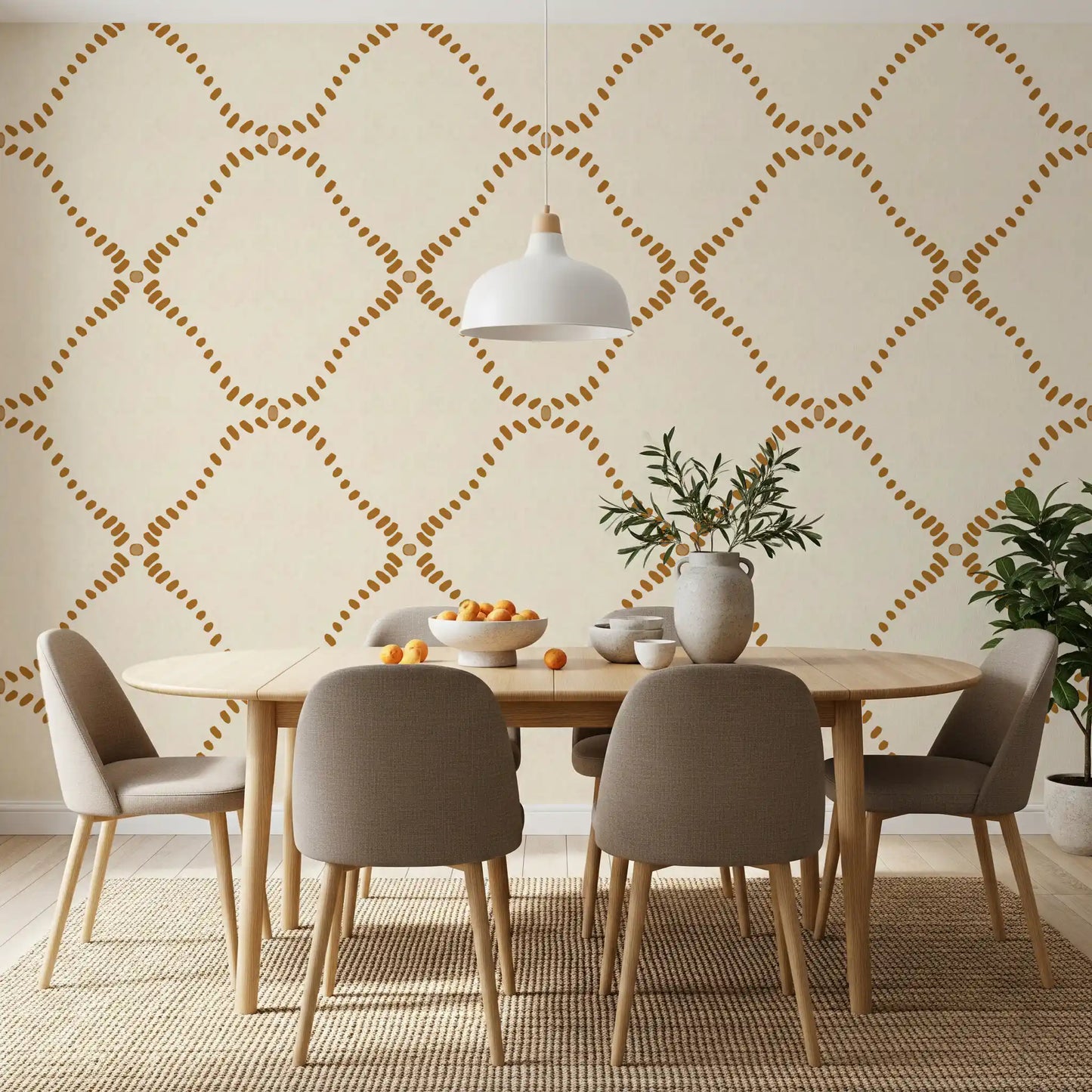 Beachy Boho Golden Dotted Lattice Wallpaper⁠