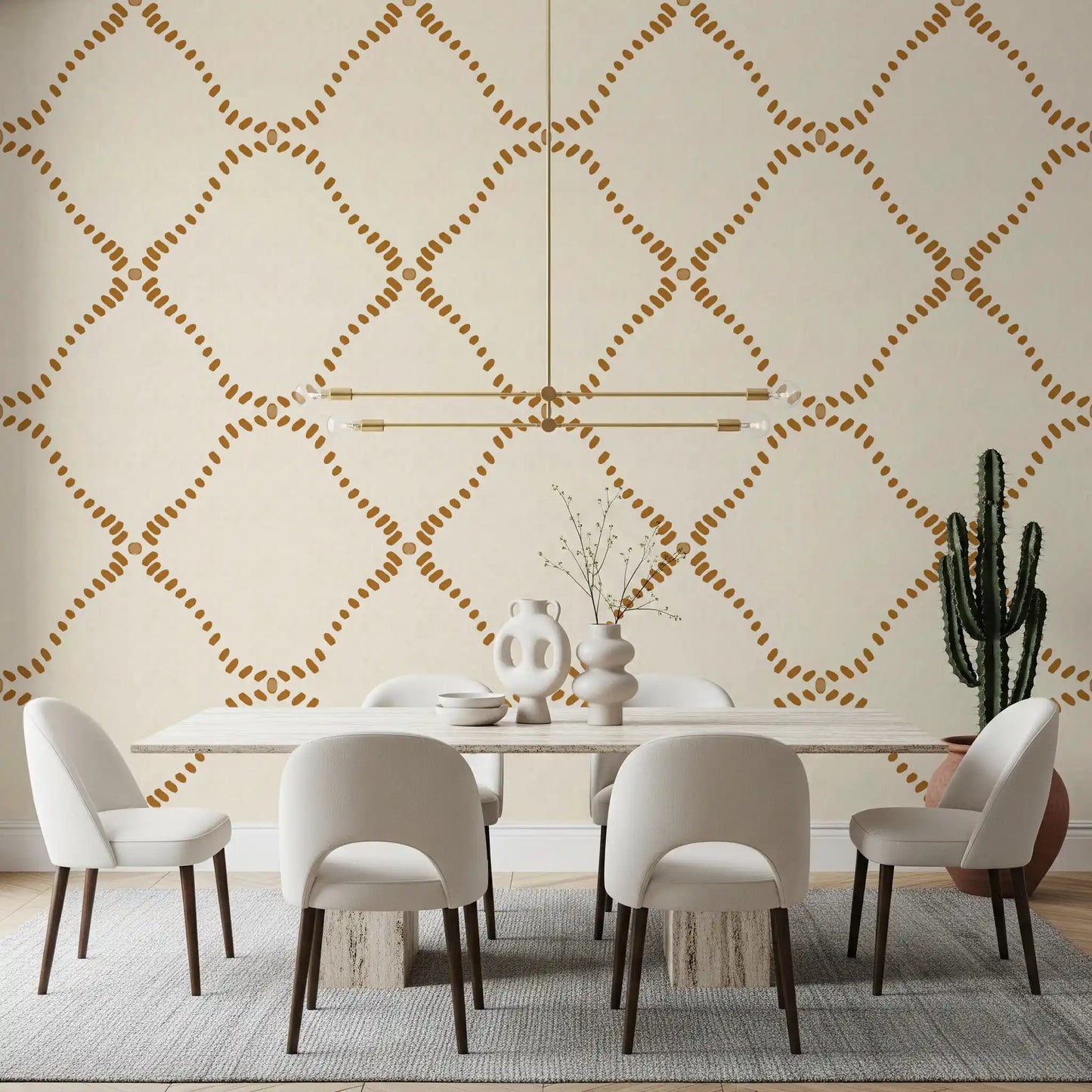 Beachy Boho Golden Dotted Lattice Wallpaper⁠