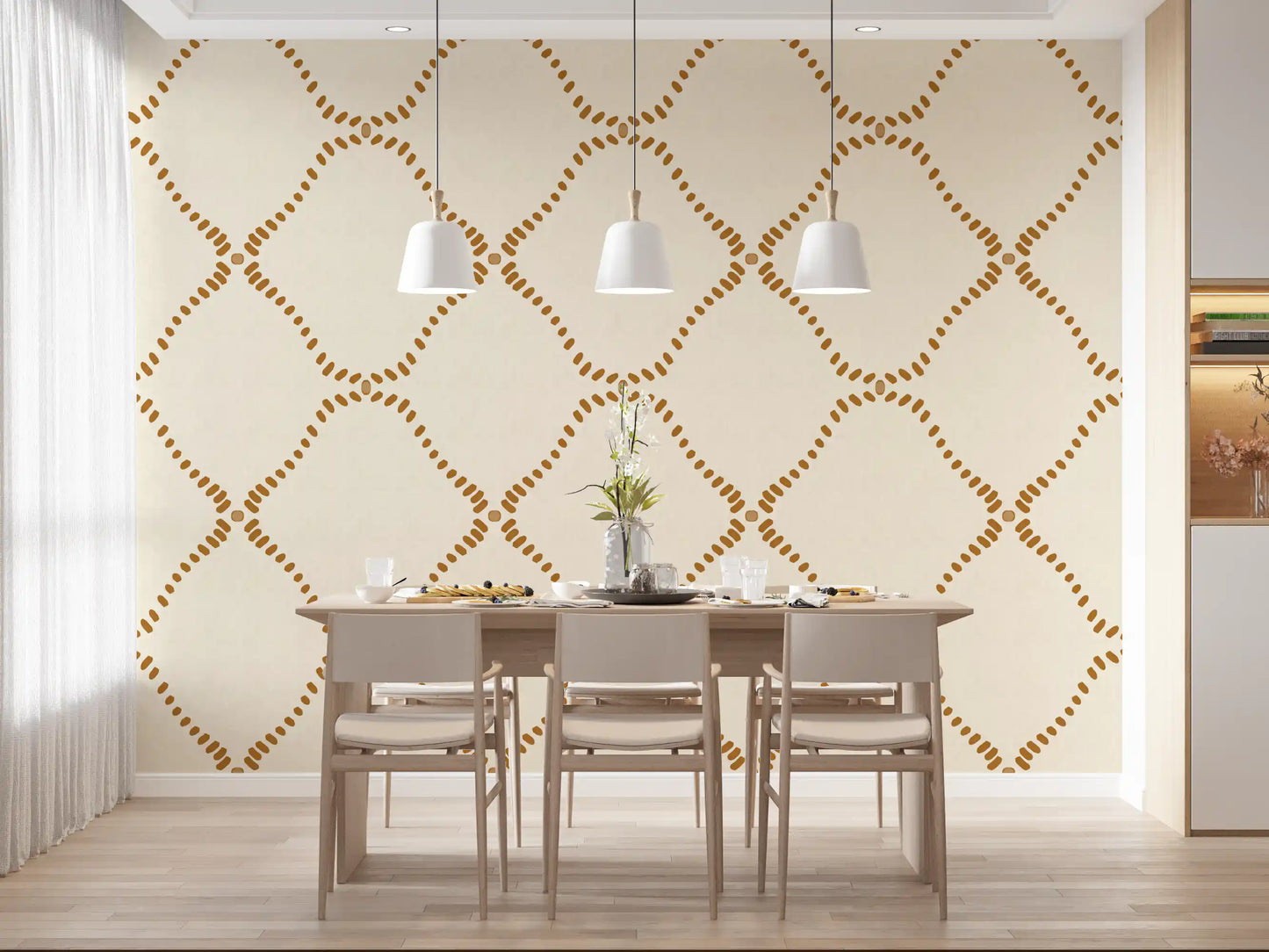 Beachy Boho Golden Dotted Lattice Wallpaper⁠