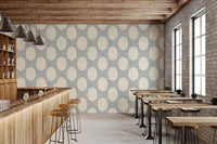 Hand-painted dots build a textured backdrop across Beachy Boho Slate Blue Mosaic wallpaper.
