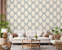 Hallway backdrop catches a quiet textured tone from Beachy Boho Slate Blue Mosaic wallpaper.