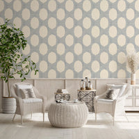 Tessellated oval shapes anchor every repeat on Beachy Boho Slate Blue Mosaic wallpaper.