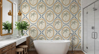 Hand-sketched palm fronds curve gently across Beachy Boho Palm Oasis wallpaper.