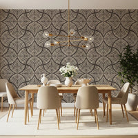 Texture and pattern combine in this charcoal-cream Japandi wallpaper.