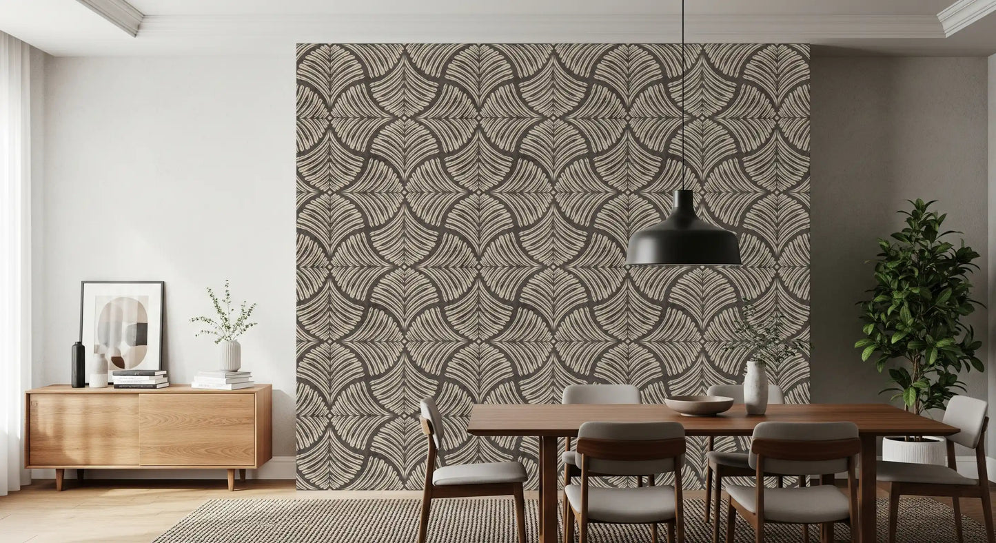 Painterly curves arc gently against gritty dark ground on this wallpaper.