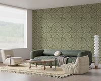 A hallway flourishes under moss green textured scallops fan Japandi wallpaper., GD9643