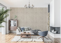 A foyer entrance refines its style with this sand beige scallop fan Japandi wallpaper., GD9645