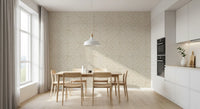 Quiet elegance lands in a Dining room with this cream scallop fan wallpaper.