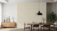 Symmetrical scallop motifs interlock across this Japandi-inspired wallpaper.