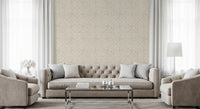Japandi minimalist wallpaper with cream scallop fans on a textured ivory background.