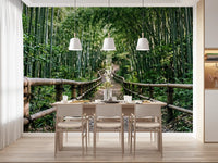 Dining room hushes with this peaceful bamboo forest path wall mural.