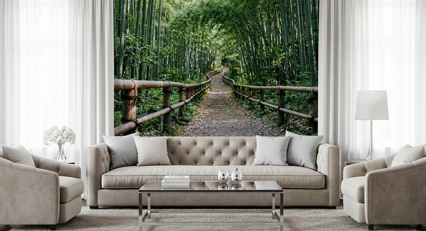 Lush bamboo greens unwind a Living room mood with this restful wall mural.