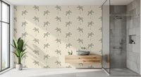 Sparse palm motifs grace a Bathroom with this minimalist tropical wallpaper.